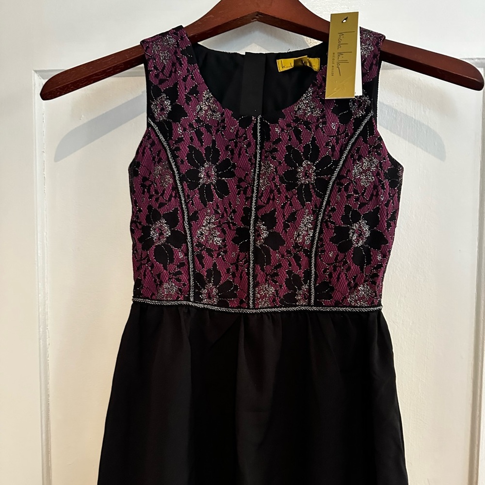 NWT Nicole miller child size small special occasion magenta and black lace dress